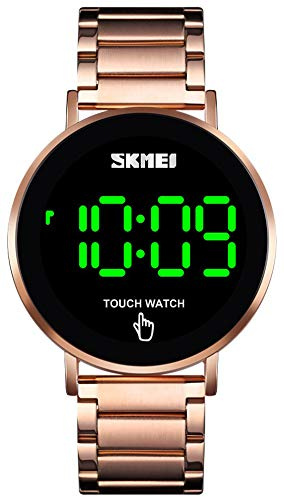 Touch Screen Digital LED Waterproof Men Womens Sport Casual Stainless Steel Wrist Watch (B Rose Gold)