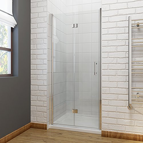 ELEGANT 760 x 1200 mm Bifold Shower Enclosure Glass Shower Door Reversible Folding Cubicle Door with Shower Tray
