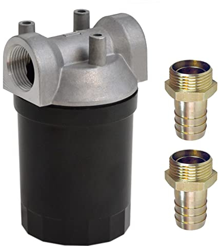Kraftstofffilter, Dieselfilter mit wiederverwendbarem Filter-Einsatz für Dieselpumpen Biodiesel Kraftstoffpumpe Heizölpumpen Umfüllpumpen plus Messing Schlauchtülle 1 AG