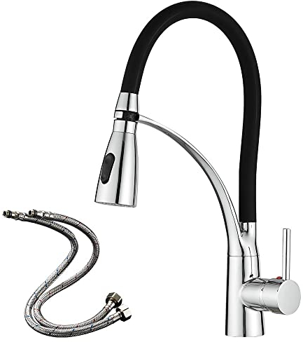 Heable Wasserhahn Küche mit 2 Funktionen Brause, Küchenarmatur mit Ausziehbarer Brause, 360° Drehbare Mischbatterie Küche Schwarz, Spültischarmatur Küche aus Messing