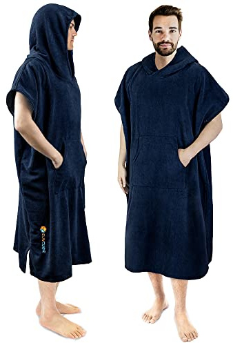 SUN CUBE Surf Poncho Changing Robe with Hood, Thick Quick Dry Microfiber Wetsuit Changing Towel for Surfing Beach Swim Outdoor Sports Men, Absorbent Wearable Towel Cover Up with Pocket, Navy Blue