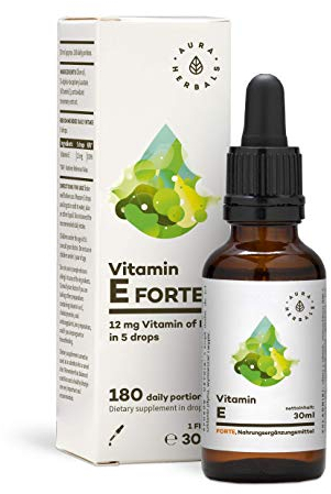 AURA HERBALS® Vitamin E Forte 900 Tropfen Öl - Hochdosiert und bis zu 180 TAGESPORTIONEN - Flüssig 30ml - Natürliches Produkt 100% - Vegan - Hohe Bioverfügbarkeit - Einfache Komposition