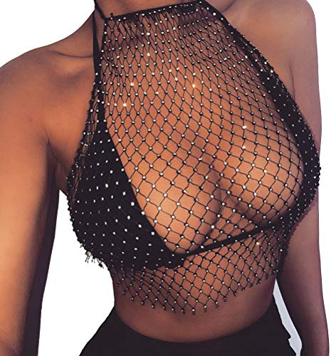 Fenical Frauen Schiere Rock durchsichtig Strass Fischnetz Rock Bikini vertuschen