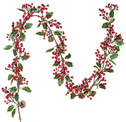 DearHouse 7FT Red Berry Christmas Garland with Pine Cone Garland Artificail Garland Indoor Outdoor Garden Gate Home Decoration for Winter Holiday New Year Decor