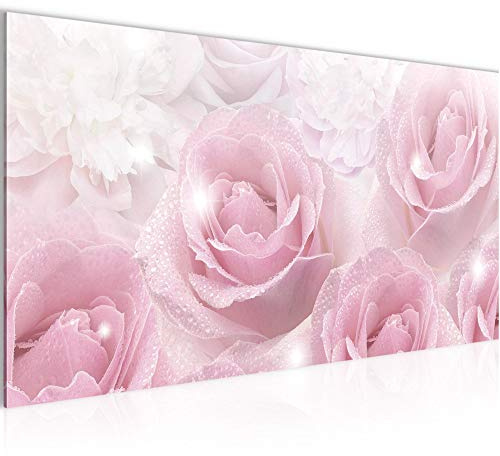 Runa Art Wandbild Blumen Rosen 1 Teilig 100 x 40 cm Modern Bild auf Vlies Leinwand Vintage Wohnzimmer Rosa 017212a