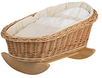 e-wicker24 Handgeflochtene Weidenwiege für Puppen – reizendes und langlebiges Puppenbettchen Puppenwiege ideal für fantasievolles Spielen Kinderzimmerdekoration Schaukelbett