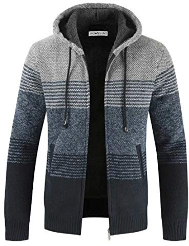 Shuanghao Sweats à-Capuche Pulls-Cardigans Homme - Tricoté Zippé Vetement Sport Blouson Automne Hiver Polaires Doublé Chaude Pull Hoodie Capuche Sweater Gilets Vêtement Chandail Jacket Homme XXL