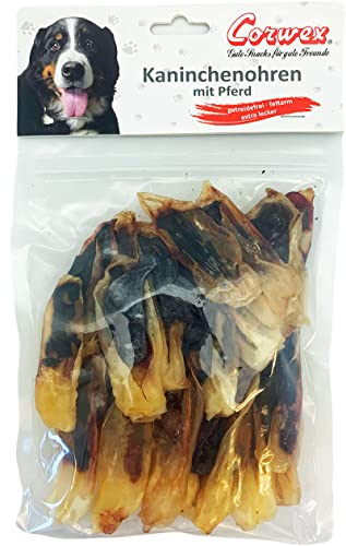 Corwex Kaninchenohren (9x200g, mit Pferd), Getreidefreier Premium Snack Soft, Fettarmer Hundesnack, Ideal als Belohnung für Hunde
