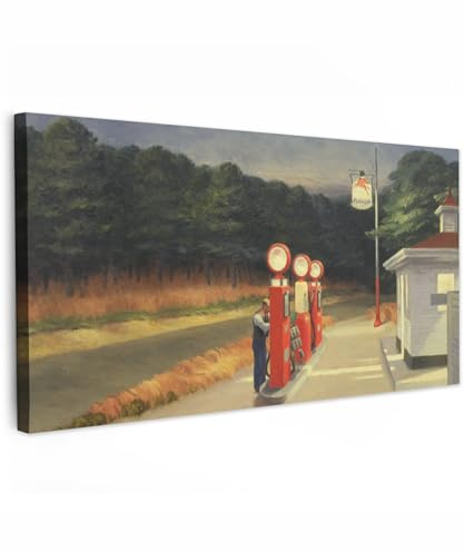 MuchoWow© Leinwand Bilder, Einzigartige Wanddeko mit Rahmen, Benzin | 80x40 cm - Edward Hopper, Wandbilder Wohnzimmer, Deko Schlafzimmer