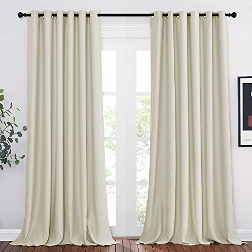 PONY DANCE Verdunklungsvorhänge Ösen Extra Breite Gardine Schlafzimmer | 2er Set, H245 x B200cm, Hellbeige, Thermo Vorhang gegen Hitze, Blackout Curtain, Sichtschutz, für Schlafzimmer Wohnzimmer