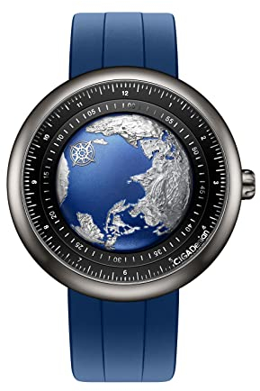 CIGA Design Automatik Uhr Herren - Blue Planet Armbanduhr mit Fluorkautschuk Armband(Titan)