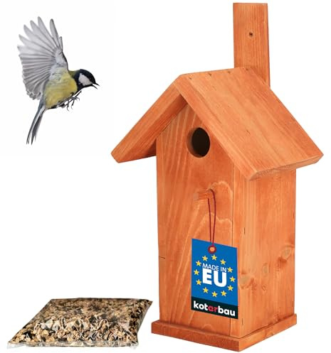 KOTARBAU® Nistkasten für Vögel - Nisthilfe für Stare - 33 x 10 cm - Vogelhaus - Vogelfutterhaus - Vogelhäuschen – aus Holz – Meisen – Futterstelle – Ziegelartig – mit Futter 0,5 kg