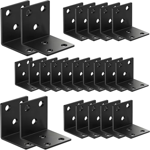 XHMAXE L Right Angle Brackets 25 Pack 1.5 Inch Black Stainless Steel | Heavy-Duty 2 mm Thick Slotted 90 Degree Corner Braces for Wooden Furniture, Timber Frames, Shelves and DIY Repairs