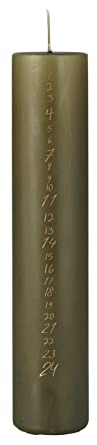 Weihnachtskerze mit Zahlen 1-24 H:25 cm Ø:5 cm Kalenderkerze Brenndauer 55 Stunden Advent Deko Geschenk, Farbe:Olive