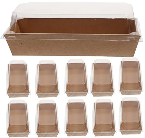 Alipis Cake Roll Wrapping Box 7.5X3.3X2.4 Inch Kraft Paper Pastry Container with Clear Lid for Swiss Roll Muffin Sushi Dessert Display and Food Storage