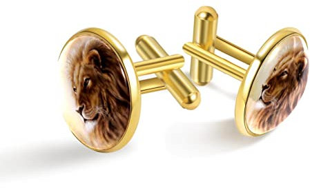 Personalisierte Gold Manschettenknöpfe für Smoking Hemd Löwenkopf (1), 20mm*20mm, Edelstahl, Künstlicher Quarz