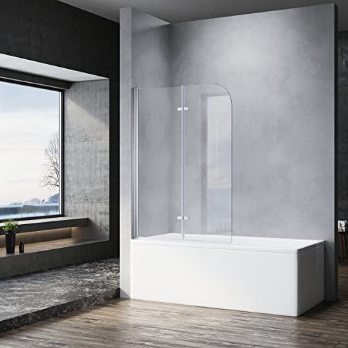 Sonni Mampars Bañera Plegable 2 Hojas 100 x 130 cm, Cristal Templado de 6mm con Recubrimiento Nano de Dos Lados, Mamparas de bañera Perfil Aluminio