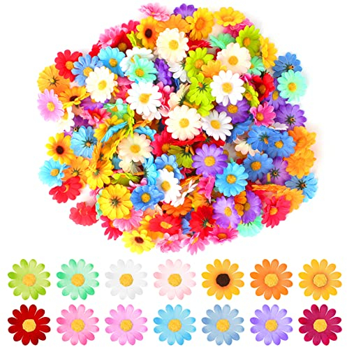 Nswayy 150 Stücke Kunstblumen zum Basteln, 4cm Gänseblümchen Bunte Blütenköpfe Künstliche Blumen Seidenblumen Dekoblüten Daisy für DIY Basteln Hochzeit Feste Party Deko(14 Farbe)