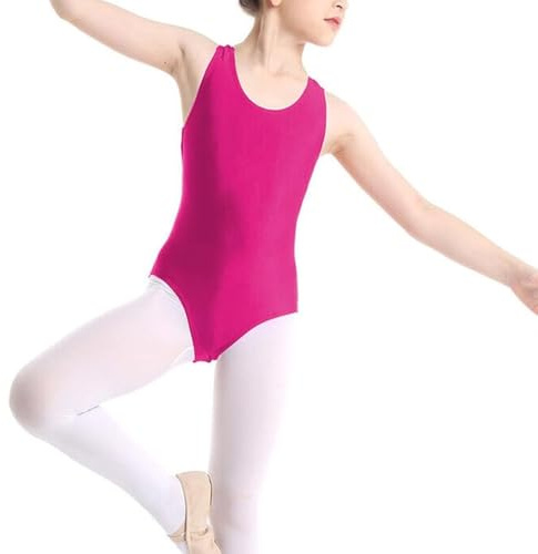 Prime fashions Girls Kids Leotard School Sport Dance Ballet Gymnastics Leotard Top Sleeveless (Hot Pink, 13-14 Years)