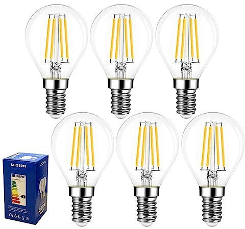 Golopatop G45 E14 LED Filament Light Bulbs, 4W Energy Saving Warm White 2700K Vintage G45 Golf Ball LED Light Bulbs Clear Glass E14 SES Small Edison Screw Bulbs, 40W Equivalent, Non Dimmable, 6Pack