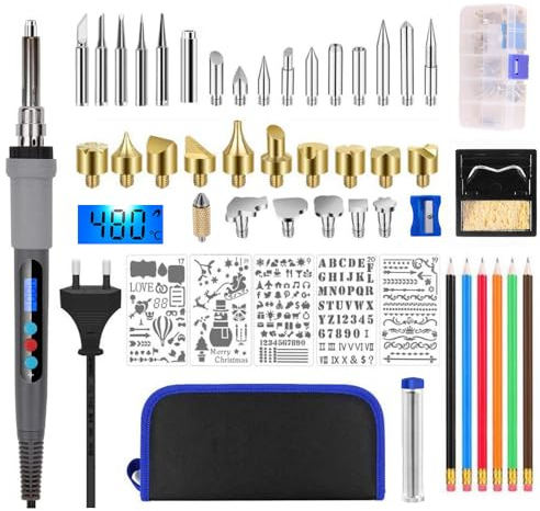 Brandmalerei Lötkolben Set, 60W einstellbare Temperatur 180-500 °C, Professioneller elektrischer Lötkolben für Holz, Kork graviert, Skulptur Holzbrandmalerei