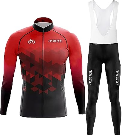 HOMTOL Maglia Ciclismo Set Uomo Manica Lunga Abbigliamento Ciclismo Maglia Triathlon Tuta Uomo Maglie Bicicletta Traspirante Elastico Asciugatura Rapida Maglia Ciclismo MTB