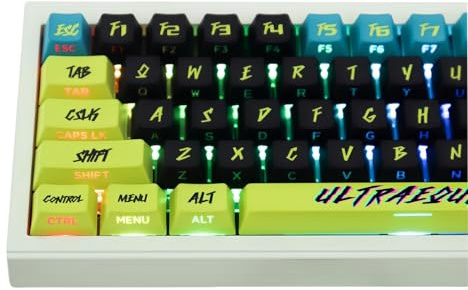 REDQIN PBT-Tastenkappen – Cyberpunk Shine Through Keycaps: Oben + seitlich bedrucktes Tastenkappen-Set Cherry Profile 130 Tasten Dye Sub Custom Keycaps für mechanische Gaming-Tastatur-Tastenkappen