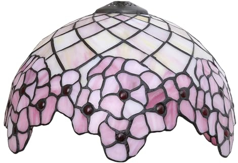 AIBOTY Ersatz-Lampenschirm aus rosafarbenem Glas, 12 Zoll im Tiffany-Stil, rosafarbenes Buntglas, Rose, Blume, rote Perlen, Schirm für Tischlampe, Deckenleuchte, Kronleuchter, Blumenlampe