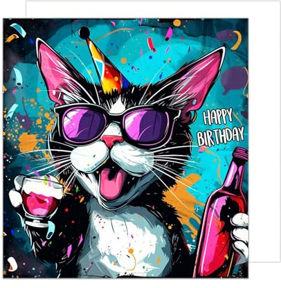 Edition Seidel Premium quadratische Geburtstagskarte mit Umschlag. Glückwunschkarte Happy Birthday Billet Tier Karte Mann Frau Coole Katze Humor Lustig Party (GQ221 SW024)