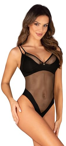 Selente Love & Fun förförisk 2-delad damunderkläder set av body/ouvert body & satin ögonbindel, tillverkad i EU, Svart-hav-öppen, M-L