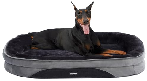 HMTOPE Orthopädisches Hundebett, Hundesofa, Vierseitiges Nackenrolle Kissen, rutschfeste Unterseite Hundekorb, Abnehmbar und Waschbar, Grosse Hunde, 122 x 90 x 19 cm, Dunkelgrau
