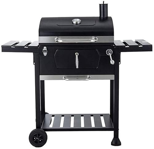 Barbecue Großer Premium-Grill-Holzkohle-Räucherofen für den Außenbereich, tragbarer Grill-Räucherofen für den Hinterhof, Outdoor-Camp-Picknick-Grillkocher mit Deckel, Thermometer und klappbarem Beis