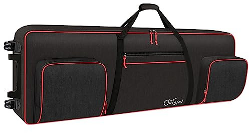 SNIGJAT Keyboard-Tasche mit 88 Tasten und Rollen (Innen: 145,3 x 46,2 x 17,3 cm), gepolsterte Klaviertasche mit verstellbaren Schultergurten und stabilem Ziehgriff, 88-Tasten-Tastatur-Gigbag mit 3