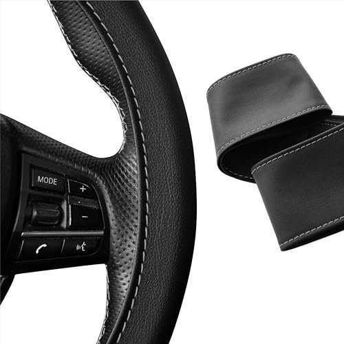 Xkeribom Lenkradbezug Ultra Slim Dünn Elegant Schwarz mit Grau Naht Garn 37-38cm Lenkraddurchmesser Lenkradschutz