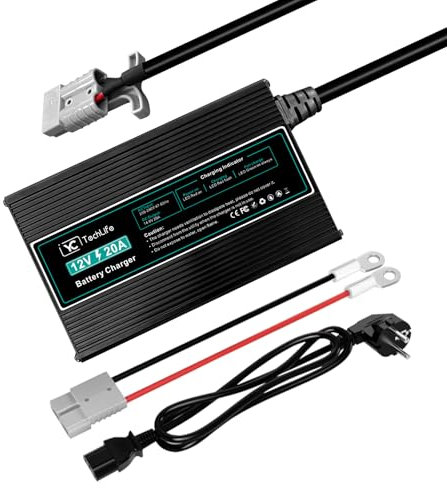 Cargador de Batería de Litio de 12V 20A Compatible con Conexión Anderson Diseñado para Cargar Baterías LiFePO4 de Ciclo Profundo de Coche RV Marina