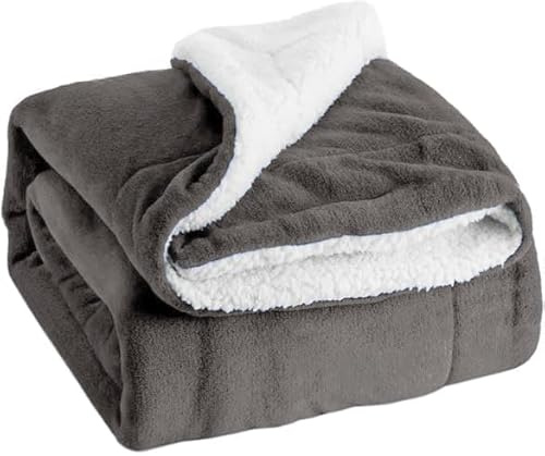 ZZZMRH Sherpa Fleece Blanket Throws for Sofas Large Blankets – Thick Warm Blanket Reversible Microfiber Bed Throws – Fluffy Bedding Soft Travel Blanket (Grey, Double(150x200cm))