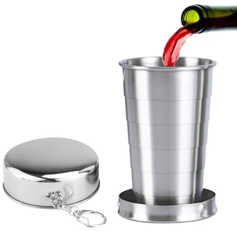 Vaso plegable de acero inoxidable, 75 ml, retráctil, taza plegable de viaje al aire libre, reutilizable, para viajes y picnic