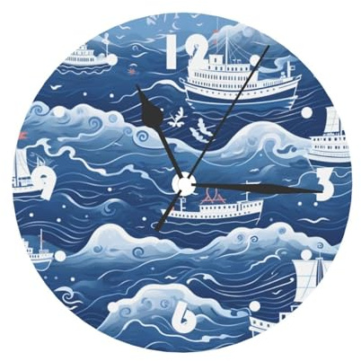 Mexpekil Orologio da parete silenzioso senza ticchettio 25 cm Onde di nave Orologi da parete per soggiorno camera da letto cucina Orologio rotondo a batteria