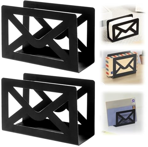 Stonivislyt 2pcs Briefablage, Briefständer,Metall Briefständer, Briefhalter,Schwarz Metall Brief Sortierer, Metall Mail Halter,Mail Brief Dokumenten Ständer Für Desktop Haus Büro Schule