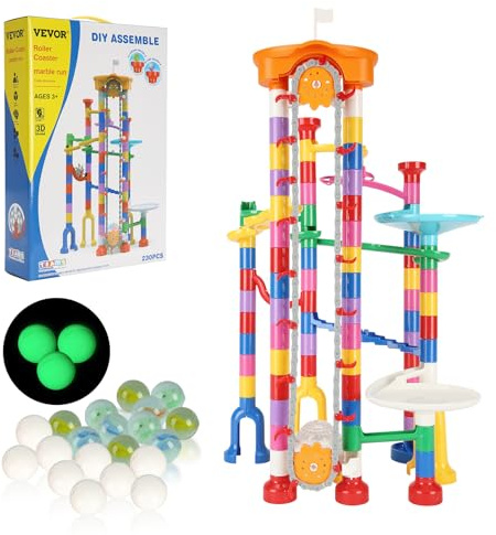 VEVOR Circuit à Billes, 230 PCS, avec Ascenseur motorisé, Jeu de Construction de Labyrinthe de Billes, avec 15 Billes en Plastique, Jouet intellectuel éducatif STEM, pour Enfants de 3 Ans et Plus