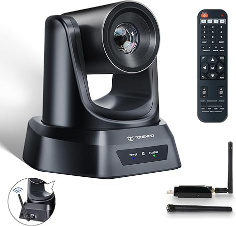 TONGVEO 5.8GHz Wireless Conference Room Webcam, Church Live Streaming 3X USB 1080P 60fps PTZ Camera for Worship Services Online Conference, Works with Zoom, OBS Easy to Set Up