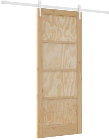 vidaXL Puerta Corredera Con Juego de Accesorios 83X202 cm Madera Maciza de Pino Interior para Sala de Estar Dormitorio Estilo Moderno Ajustable Natural Blanco Divisor de Granja Madera Interior