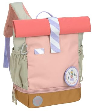 LÄSSIG Sac à Dos pour l'école Maternelle Sac à Dos pour Enfants Rolltop avec Sangle de Poitrine Hydrofuge, 11 litres/Mini Rolltop Backpack Sunny Explorer Rose/Pink