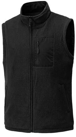 Fleece-väst för män – golfklar & daglig mysig ärmlös jacka med full dragkedja, varm fleecefodrad väst med fickor, lätt pufferväst, herr varma bekväma ytterkläder, Svart, M