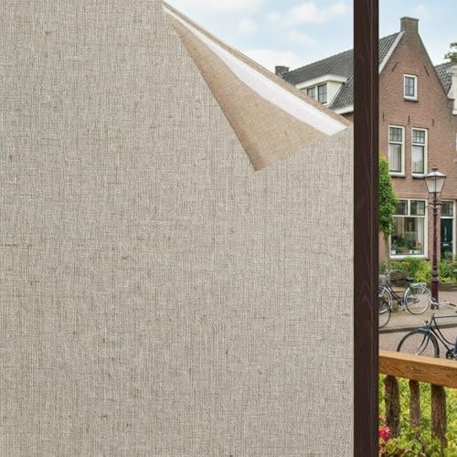 Homewell Fensterfolie Leinenoptik Kaffee – Privatsphäre & Stil für Zuhause, Büro, Küche & Badezimmer – Sichtschutz, Sonnenschutz, Wiederverwendbar, Langlebig & Umweltfreundliche Klebefolie – 70x300cm