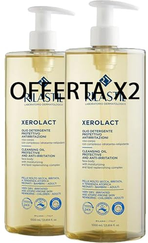 Xerolact Olio Detergente Viso e Corpo per Neonati, Bambini e Adulti, Idratante, Relipidante, per Pelli Secche, Irritate e con Tendenza Atopica, 2 Confezioni da 1000ml