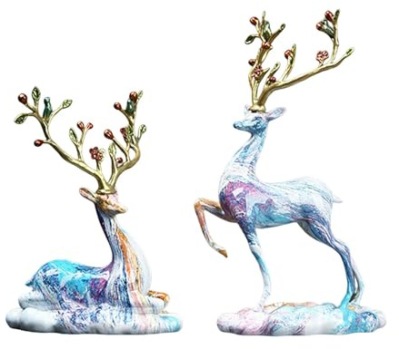 HQHYGM Harts Sittande ående Rådjursstatyer Renfigurer Älg Skulptur för bokhylla Kontor Skrivbord Presentdekor