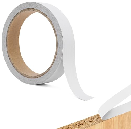 Aovanta 10m x 25mm Melamine Edging Tape, Self Adhesive Edging Strip, Multipurpose Veneer Tape, Peel & Stick Trim for Cabinet Plywood Repairs Furniture Restoration, No Ironing Required, White