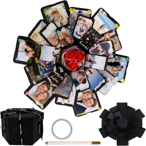 Caja de Fotos Sorpresa DIY, Caja Sorpresa con Fotos Negro, Box explosion, Caja Sorpresa con Fotos, para Cumpleaños, Aniversario de Boda, Regalo de San Valentín