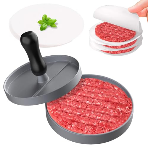 GeeRic Prensa de Hamburguesa Prensa para Carne,Antiadherente Prensa Hamburguesa Molde con 100 Hojas de Papel de Aceite